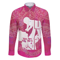 Pink Polynesia Father's Day Family Matching Off Shoulder Short Dress and Hawaiian Shirt Dad You Are My Hero LT14 Dad's Shirt - Long Sleeve Pink - Polynesian Pride