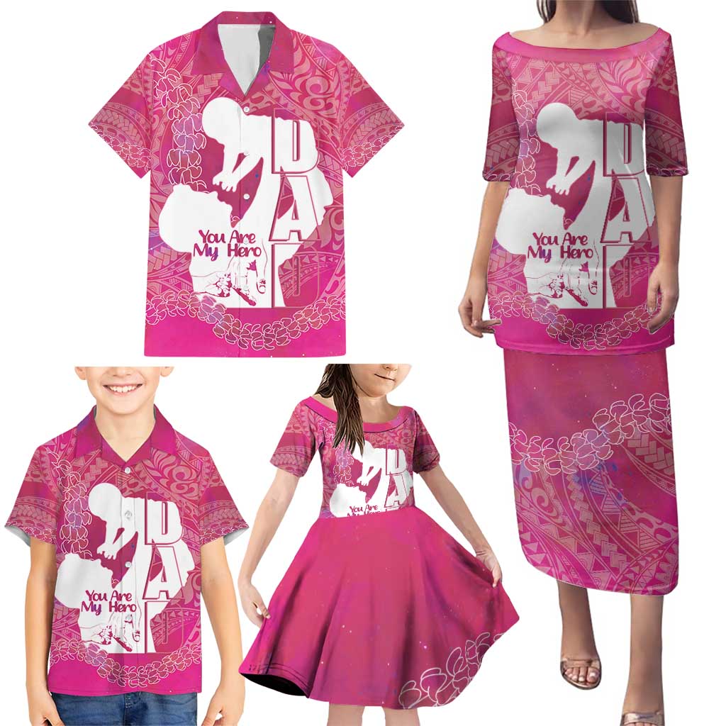Pink Polynesia Father's Day Family Matching Puletasi and Hawaiian Shirt Dad You Are My Hero