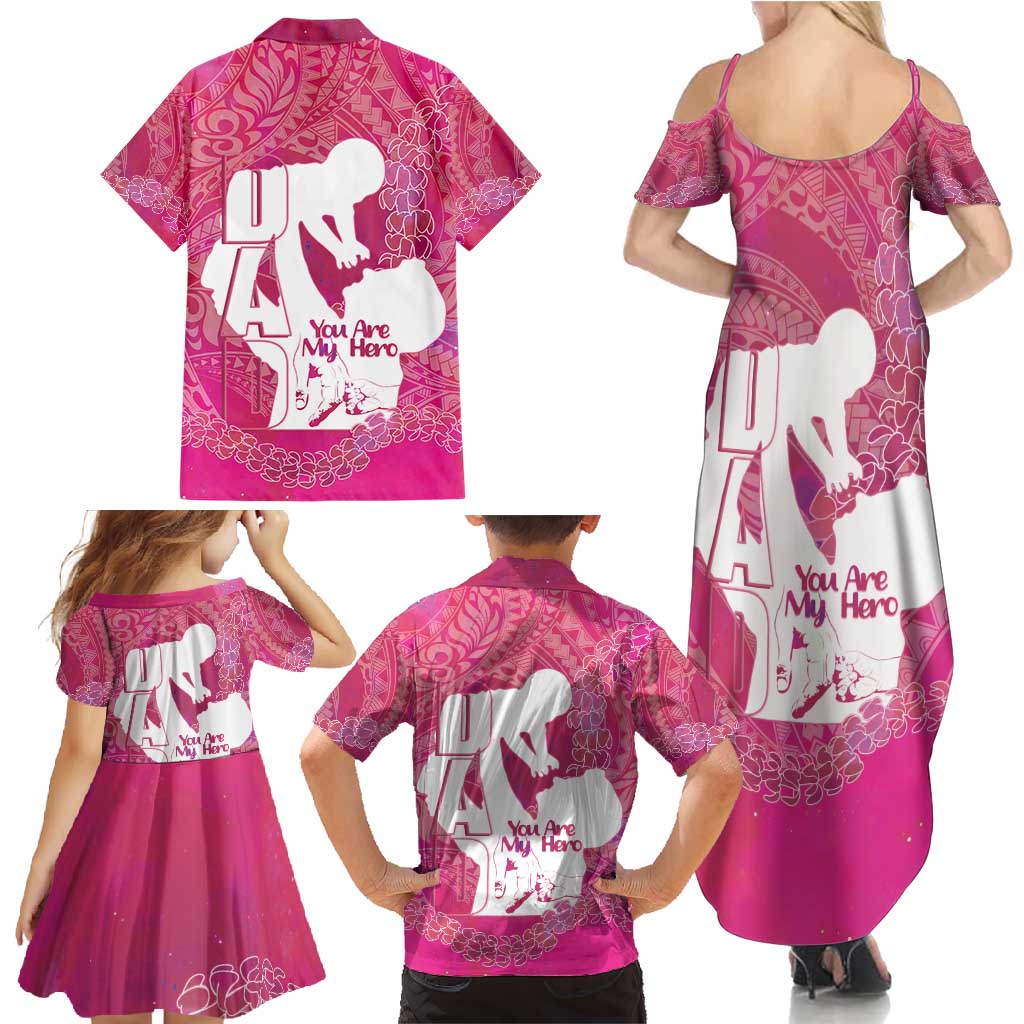 Pink Polynesia Father's Day Family Matching Summer Maxi Dress and Hawaiian Shirt Dad You Are My Hero LT14 - Polynesian Pride
