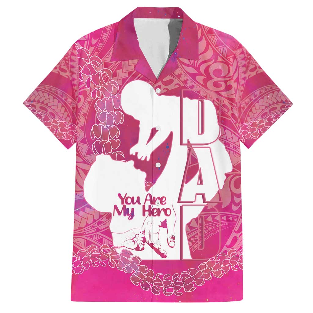 Pink Polynesia Father's Day Family Matching Tank Maxi Dress and Hawaiian Shirt Dad You Are My Hero LT14 Dad's Shirt - Short Sleeve Pink - Polynesian Pride