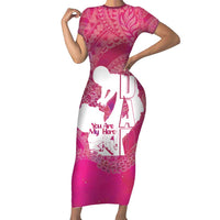 Pink Polynesia Father's Day Short Sleeve Bodycon Dress Dad You Are My Hero LT14 Long Dress Pink - Polynesian Pride