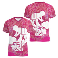 Pink Polynesia Father's Day Women V-Neck T-Shirt Dad You Are My Hero