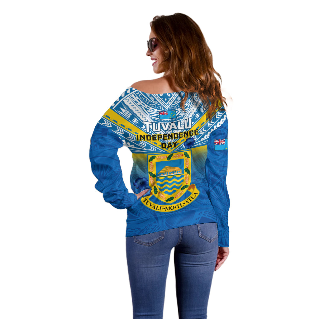 Tuvalu Independence Day Off Shoulder Sweater Tuvaluan Proud 45th Anniversary Polynesian Pattern LT14 - Polynesian Pride