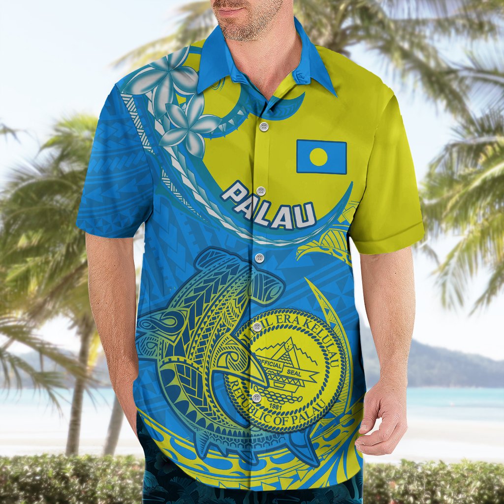 Personalised Palau Independence Day Hawaiian Shirt Happy 29th Anniversary Polynesian Hammerhead Shark LT14 - Polynesian Pride