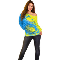 Personalised Palau Independence Day Off Shoulder Sweater Happy 29th Anniversary Polynesian Hammerhead Shark LT14 - Polynesian Pride