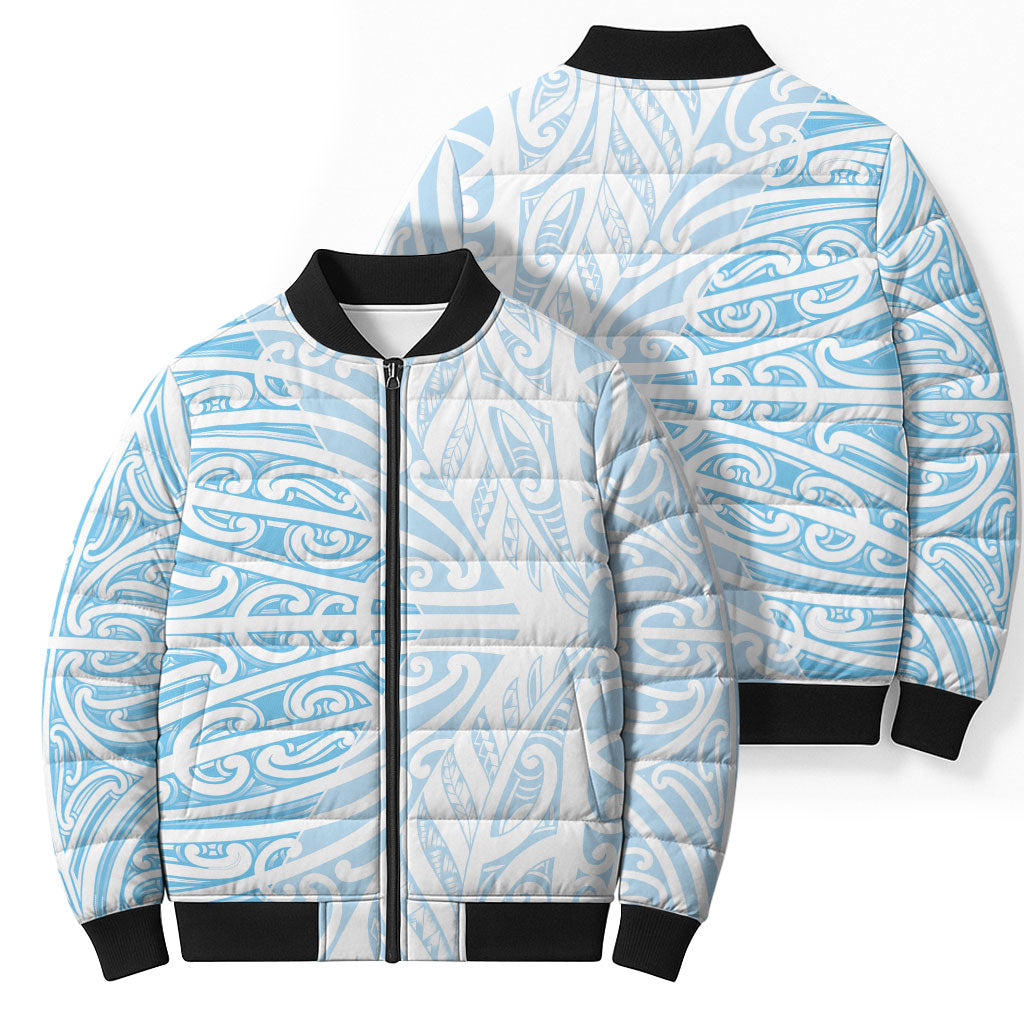 Blue New Zealand Puhoro Maori Tattoo Bomber Puffer Jacket