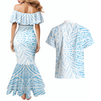 Blue New Zealand Puhoro Maori Tattoo Couples Matching Mermaid Dress and Hawaiian Shirt