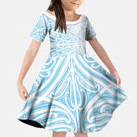 Blue New Zealand Puhoro Maori Tattoo Family Matching Off Shoulder Maxi Dress and Hawaiian Shirt