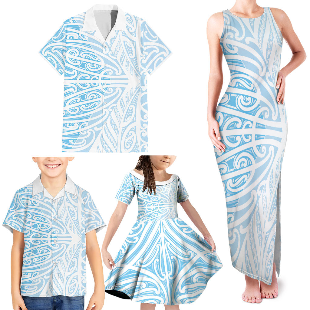 Blue New Zealand Puhoro Maori Tattoo Family Matching Tank Maxi Dress and Hawaiian Shirt LT14 - Polynesian Pride