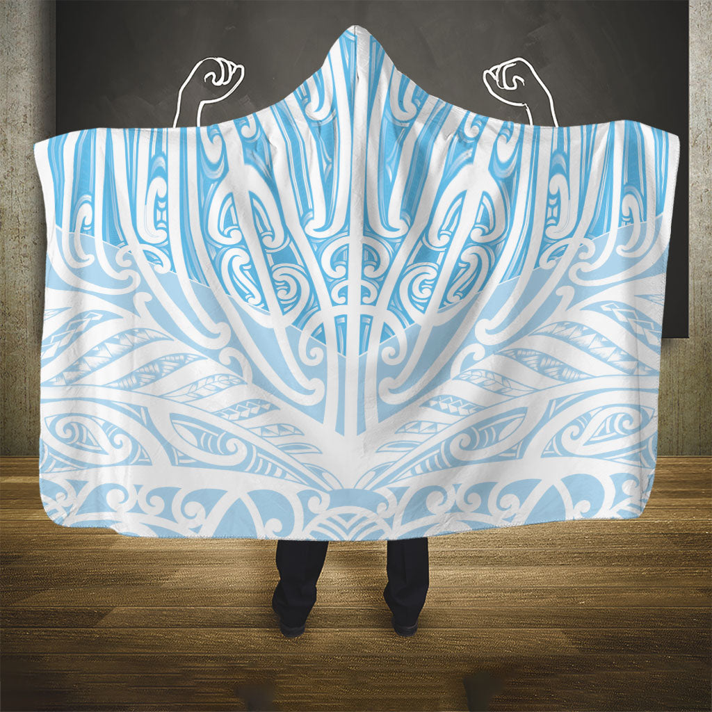 Blue New Zealand Puhoro Maori Tattoo Hooded Blanket