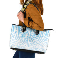 Blue New Zealand Puhoro Maori Tattoo Leather Tote Bag