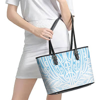 Blue New Zealand Puhoro Maori Tattoo Leather Tote Bag
