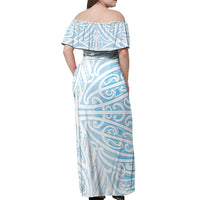 Blue New Zealand Puhoro Maori Tattoo Off Shoulder Maxi Dress