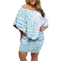 Blue New Zealand Puhoro Maori Tattoo Off Shoulder Short Dress