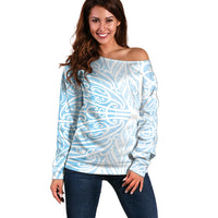 Blue New Zealand Puhoro Maori Tattoo Off Shoulder Sweater