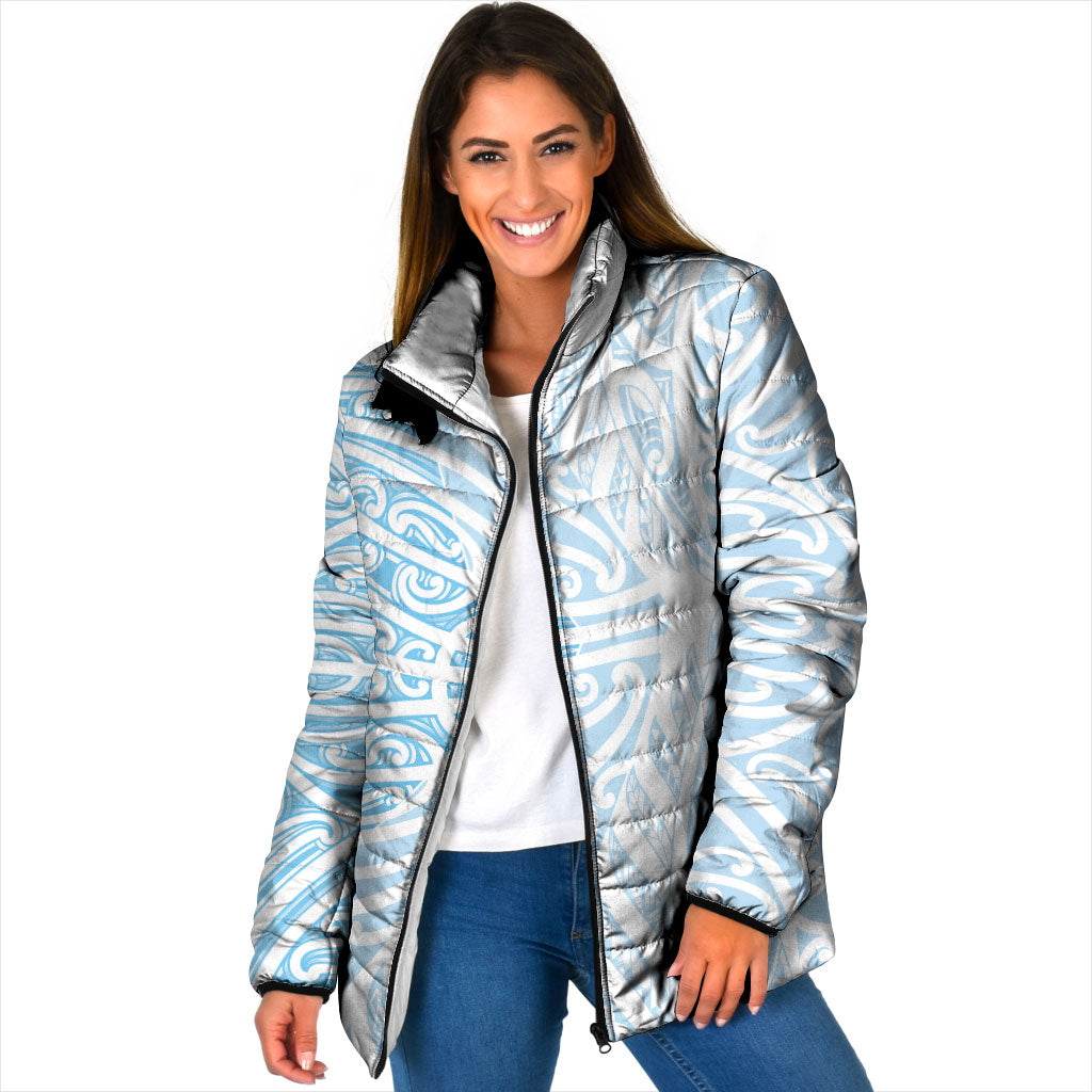 Blue New Zealand Puhoro Maori Tattoo Padded Jacket
