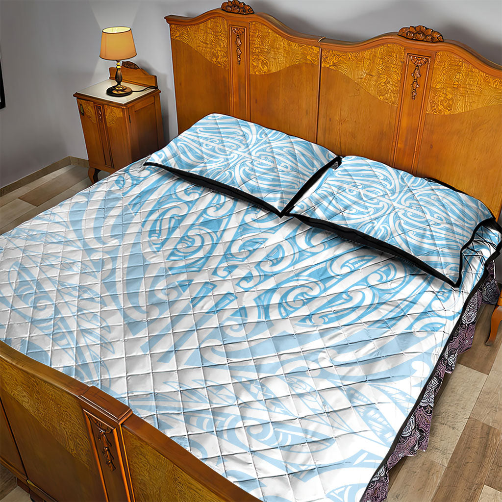 Blue New Zealand Puhoro Maori Tattoo Quilt Bed Set