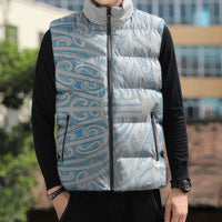 Blue New Zealand Puhoro Maori Tattoo Sleeveless Puffer Jacket