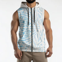 Blue New Zealand Puhoro Maori Tattoo Sleeveless Zip Hoodie