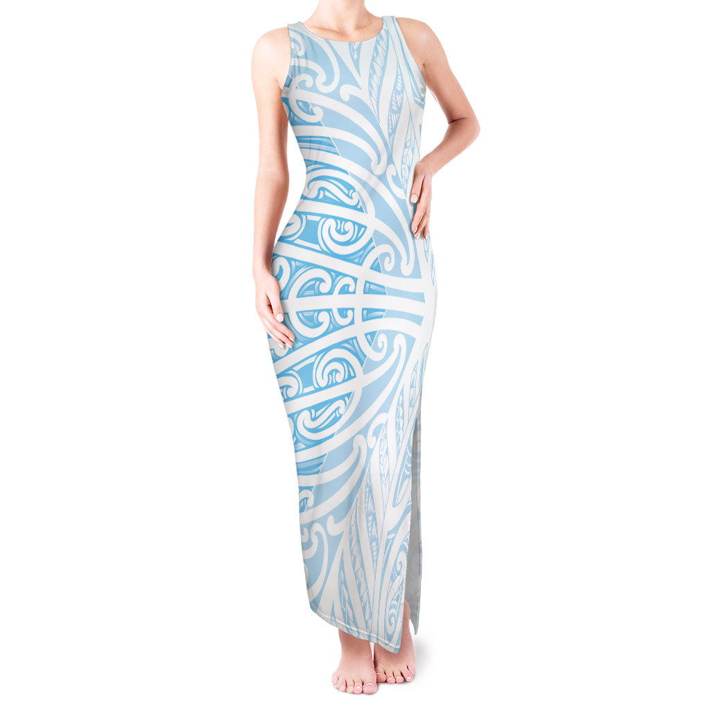 Blue New Zealand Puhoro Maori Tattoo Tank Maxi Dress