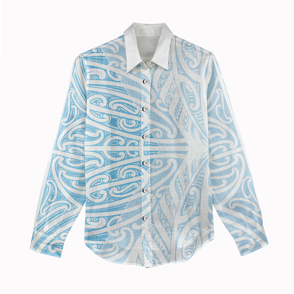 Blue New Zealand Puhoro Maori Tattoo Women Casual Shirt
