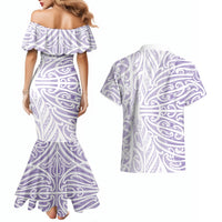 Purple New Zealand Puhoro Maori Tattoo Couples Matching Mermaid Dress and Hawaiian Shirt