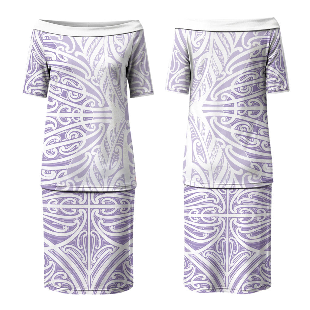 Purple New Zealand Puhoro Maori Tattoo Couples Matching Puletasi and Hawaiian Shirt LT14 - Polynesian Pride