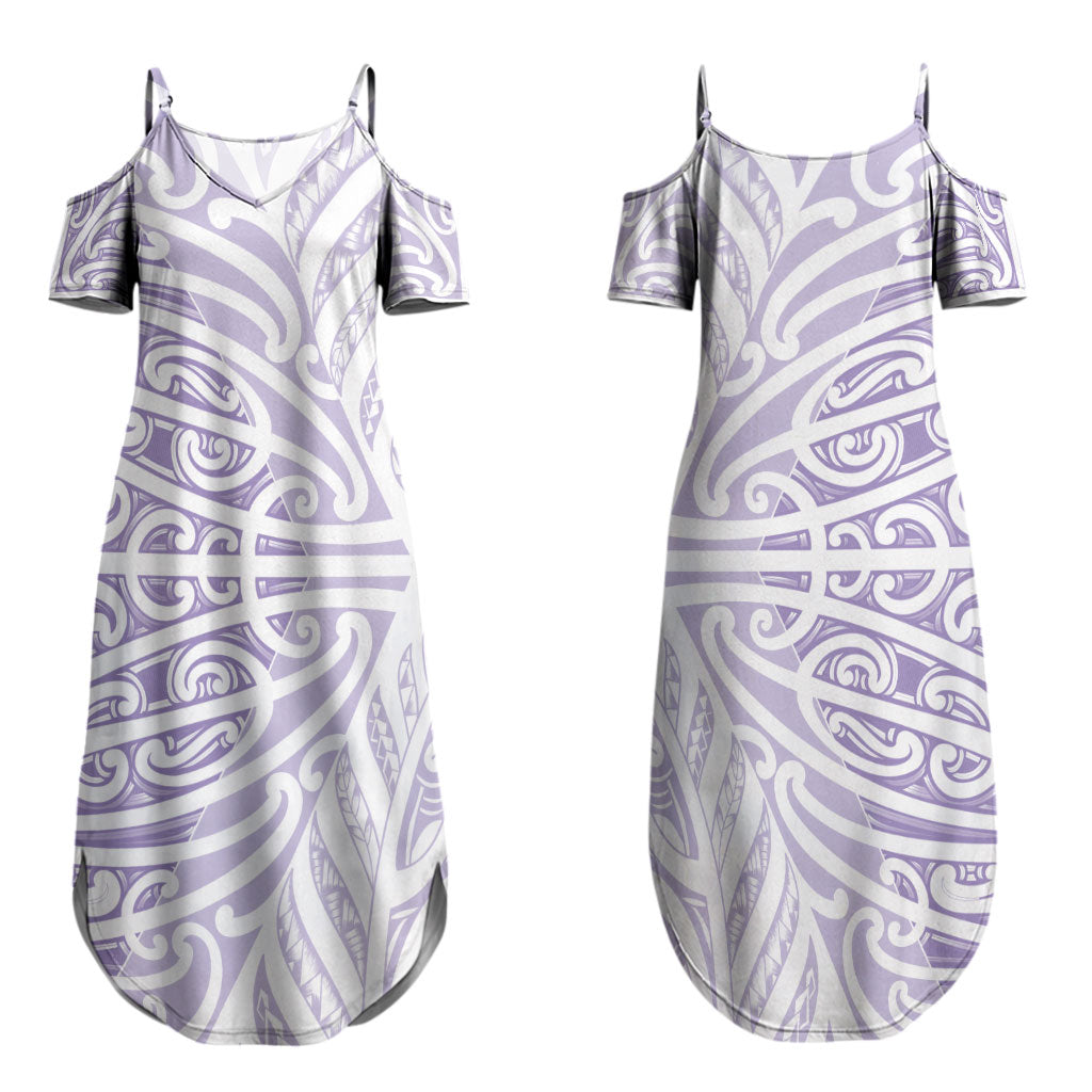 Purple New Zealand Puhoro Maori Tattoo Couples Matching Summer Maxi Dress and Long Sleeve Button Shirt LT14 - Polynesian Pride