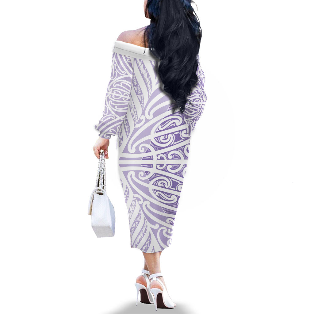 Purple New Zealand Puhoro Maori Tattoo Family Matching Off The Shoulder Long Sleeve Dress and Hawaiian Shirt