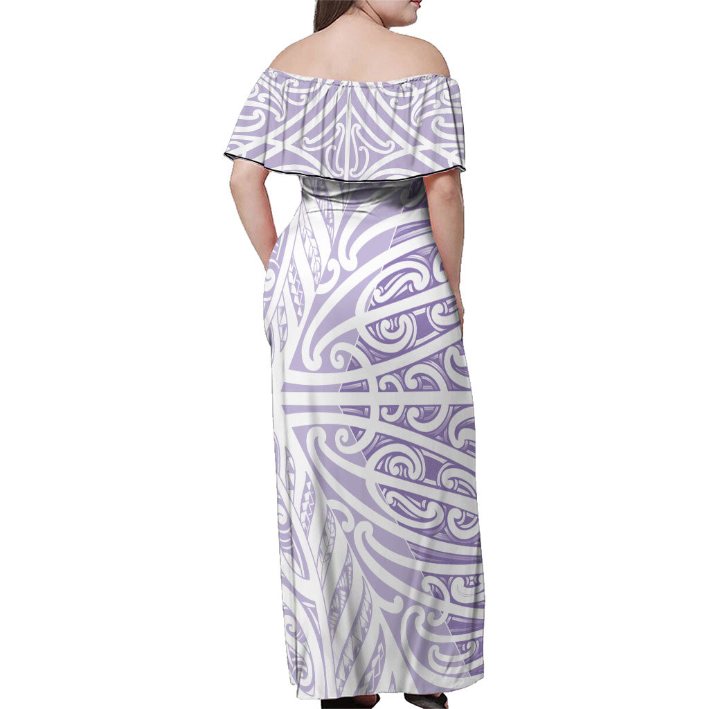 Purple New Zealand Puhoro Maori Tattoo Family Matching Off Shoulder Maxi Dress and Hawaiian Shirt