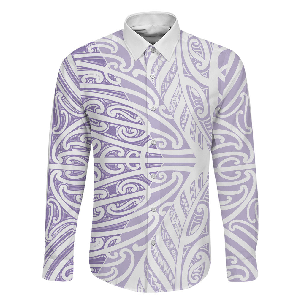 Purple New Zealand Puhoro Maori Tattoo Family Matching Off Shoulder Short Dress and Hawaiian Shirt