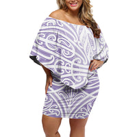 Purple New Zealand Puhoro Maori Tattoo Family Matching Off Shoulder Short Dress and Hawaiian Shirt