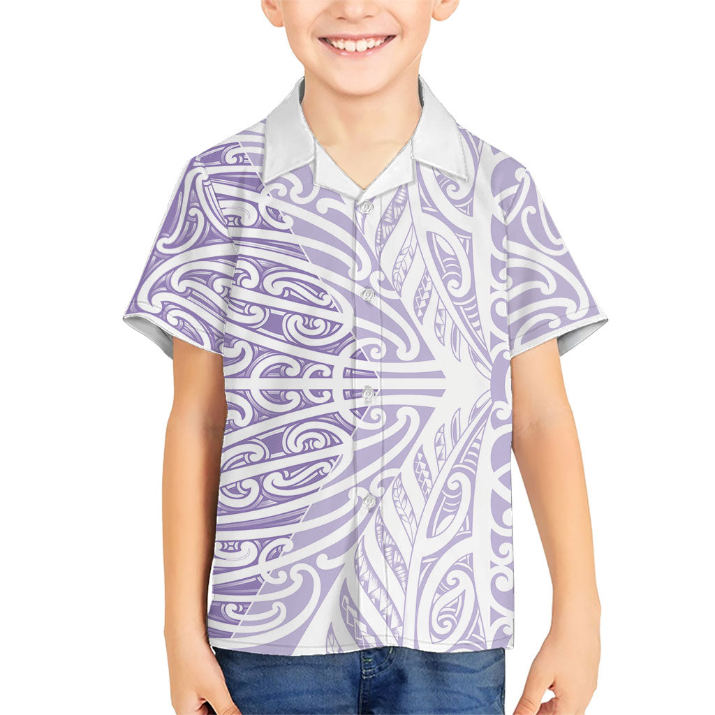 Purple New Zealand Puhoro Maori Tattoo Family Matching Off Shoulder Short Dress and Hawaiian Shirt
