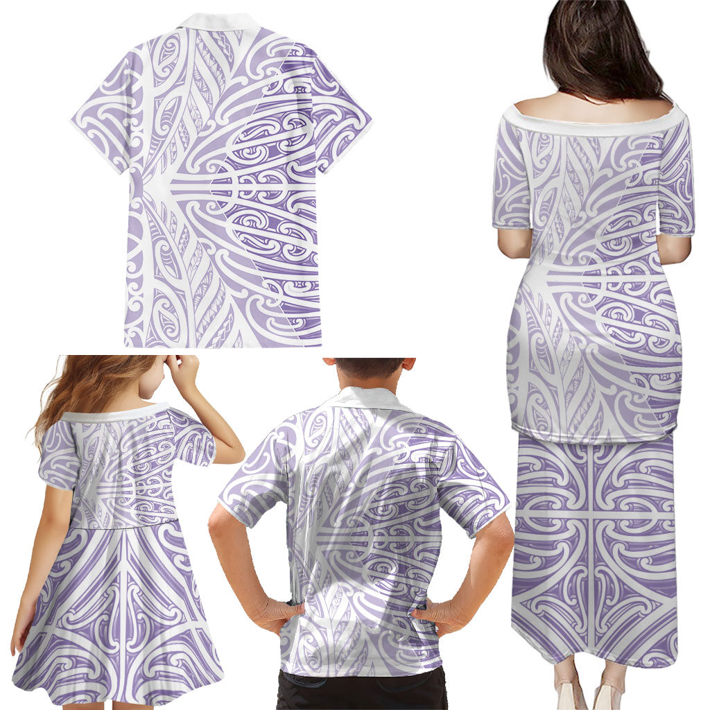 Purple New Zealand Puhoro Maori Tattoo Family Matching Puletasi and Hawaiian Shirt