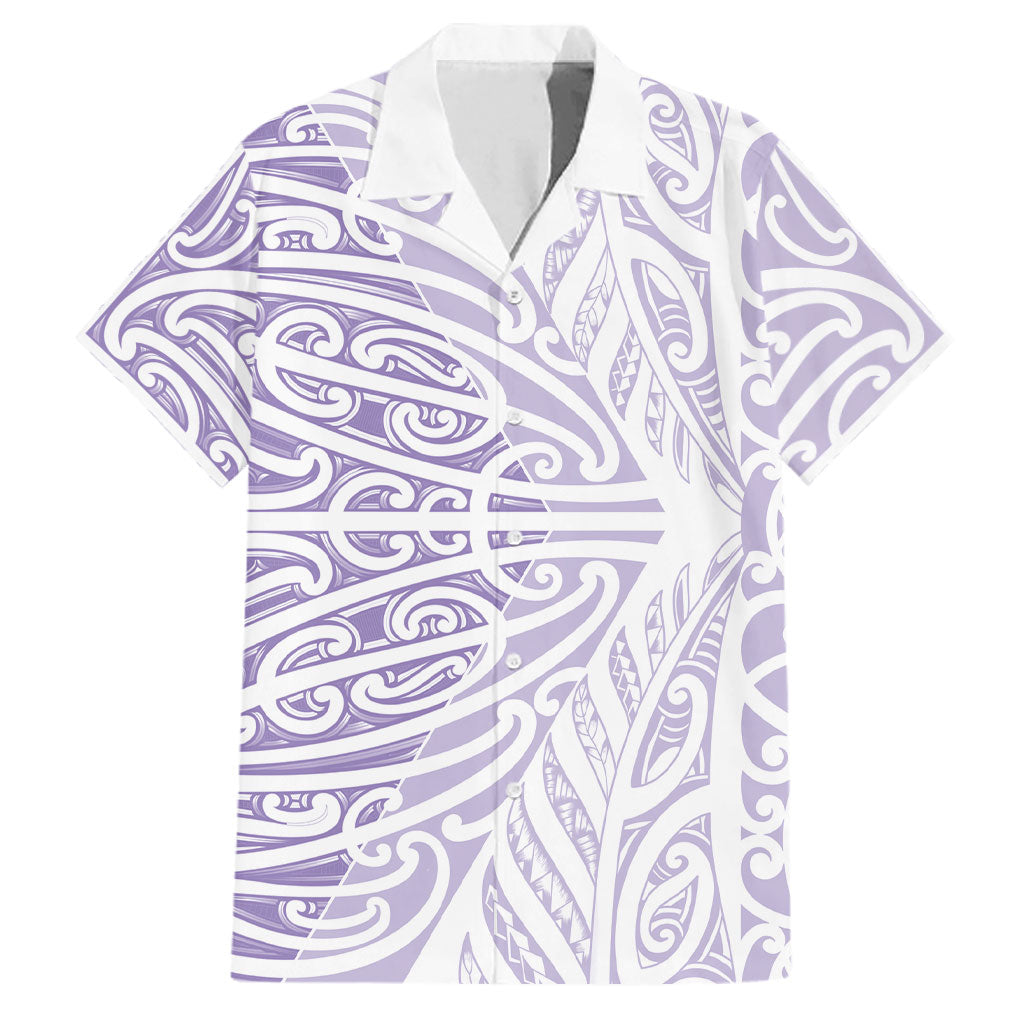 Purple New Zealand Puhoro Maori Tattoo Family Matching Short Sleeve Bodycon Dress and Hawaiian Shirt