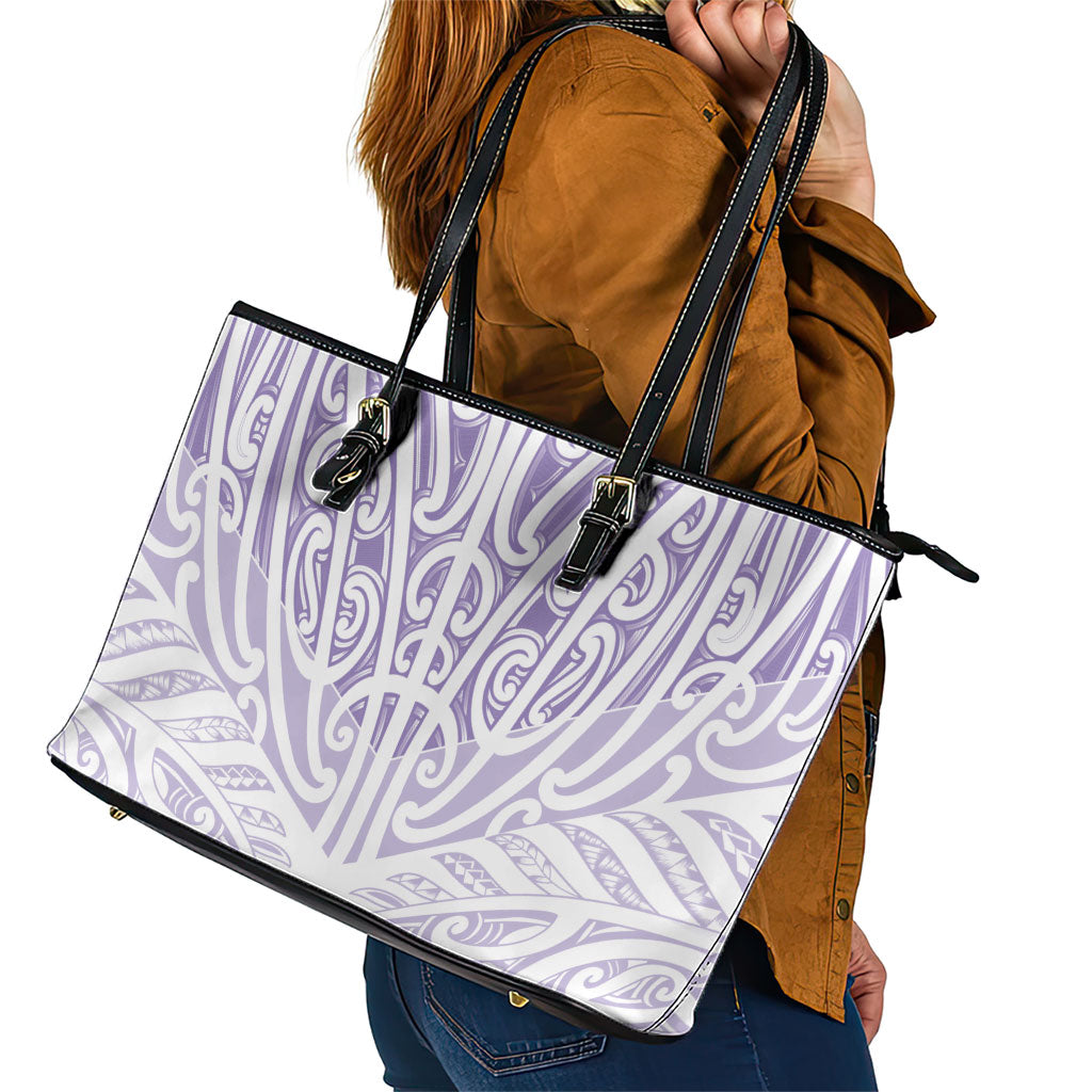 Purple New Zealand Puhoro Maori Tattoo Leather Tote Bag
