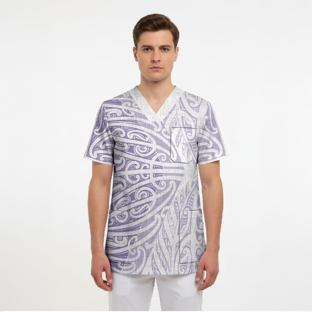 Purple New Zealand Puhoro Maori Tattoo Scrub Top
