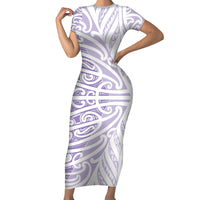 Purple New Zealand Puhoro Maori Tattoo Short Sleeve Bodycon Dress