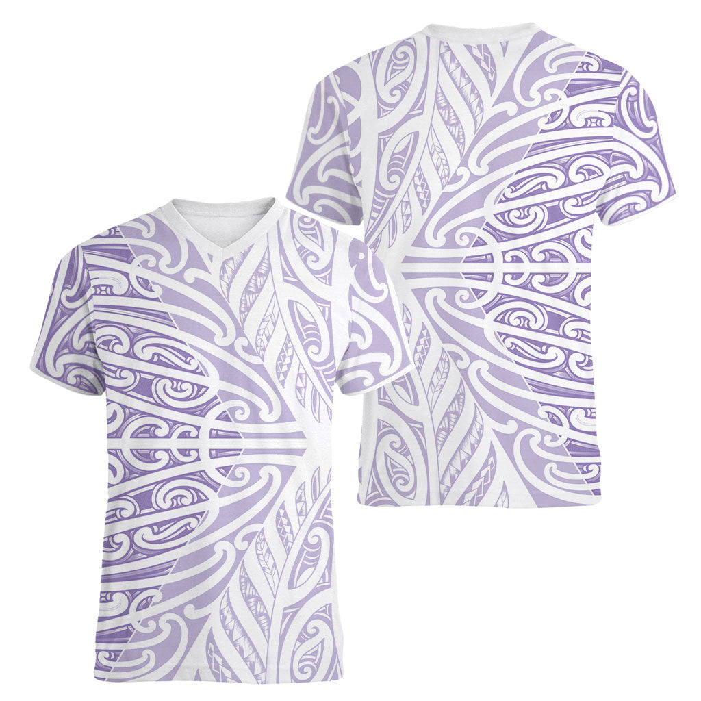 Purple New Zealand Puhoro Maori Tattoo Women V-Neck T-Shirt