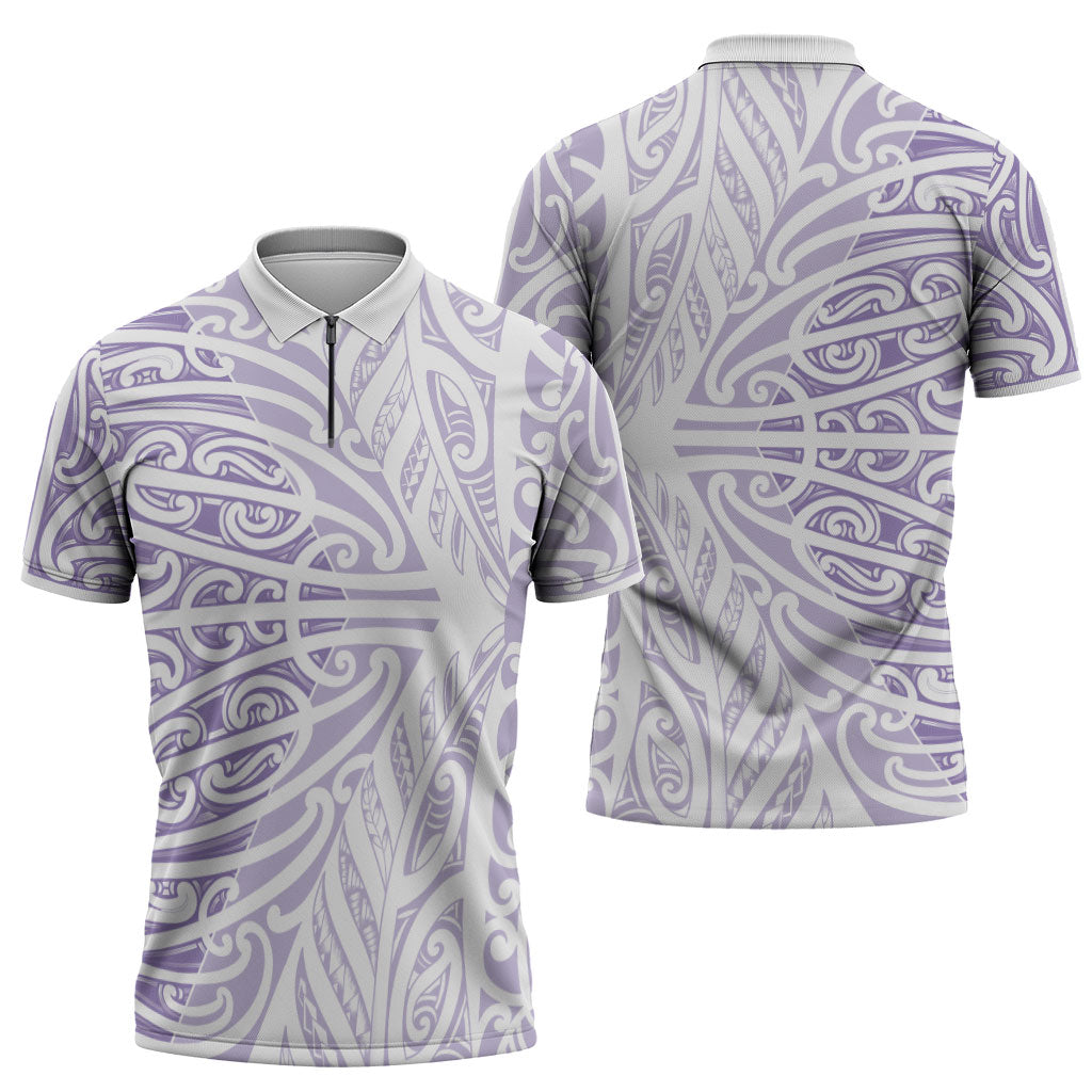 Purple New Zealand Puhoro Maori Tattoo Zipper Polo Shirt