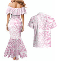 Pink New Zealand Puhoro Maori Tattoo Couples Matching Mermaid Dress and Hawaiian Shirt
