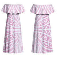 Pink New Zealand Puhoro Maori Tattoo Couples Matching Off Shoulder Maxi Dress and Long Sleeve Button Shirt LT14 - Polynesian Pride