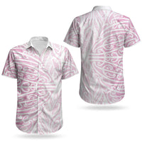 Pink New Zealand Puhoro Maori Tattoo Couples Matching Off Shoulder Short Dress and Hawaiian Shirt LT14 - Polynesian Pride