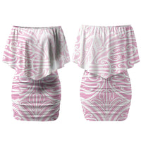 Pink New Zealand Puhoro Maori Tattoo Couples Matching Off Shoulder Short Dress and Long Sleeve Button Shirt LT14 - Polynesian Pride