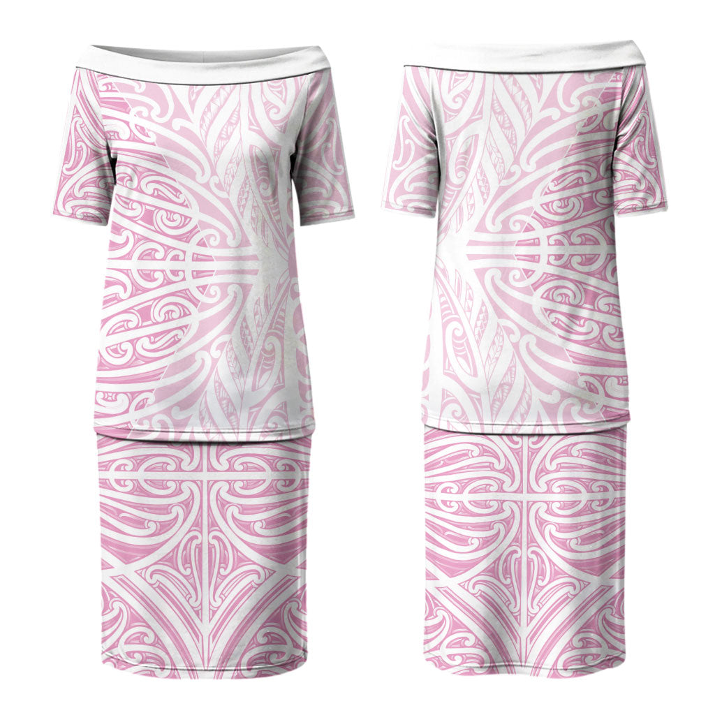 Pink New Zealand Puhoro Maori Tattoo Couples Matching Puletasi and Hawaiian Shirt LT14 - Polynesian Pride
