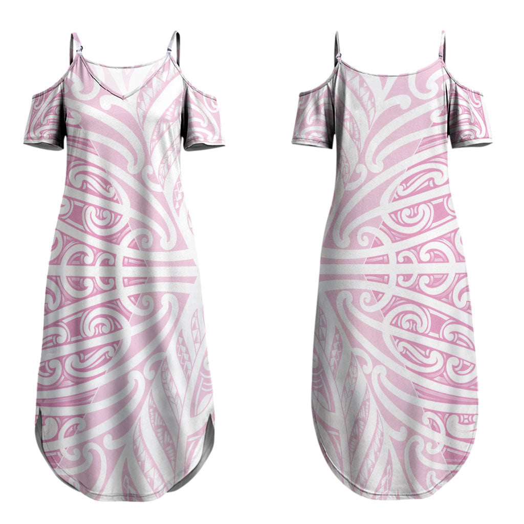 Pink New Zealand Puhoro Maori Tattoo Couples Matching Summer Maxi Dress and Hawaiian Shirt LT14 - Polynesian Pride