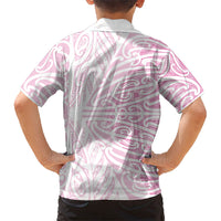 Pink New Zealand Puhoro Maori Tattoo Family Matching Off The Shoulder Long Sleeve Dress and Hawaiian Shirt