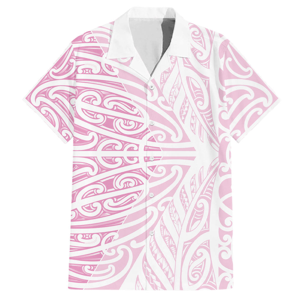 Pink New Zealand Puhoro Maori Tattoo Family Matching Off The Shoulder Long Sleeve Dress and Hawaiian Shirt