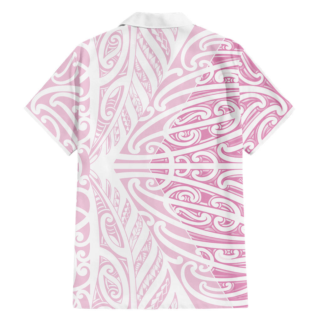 Pink New Zealand Puhoro Maori Tattoo Family Matching Off The Shoulder Long Sleeve Dress and Hawaiian Shirt