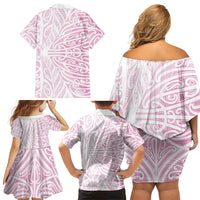Pink New Zealand Puhoro Maori Tattoo Family Matching Off Shoulder Short Dress and Hawaiian Shirt